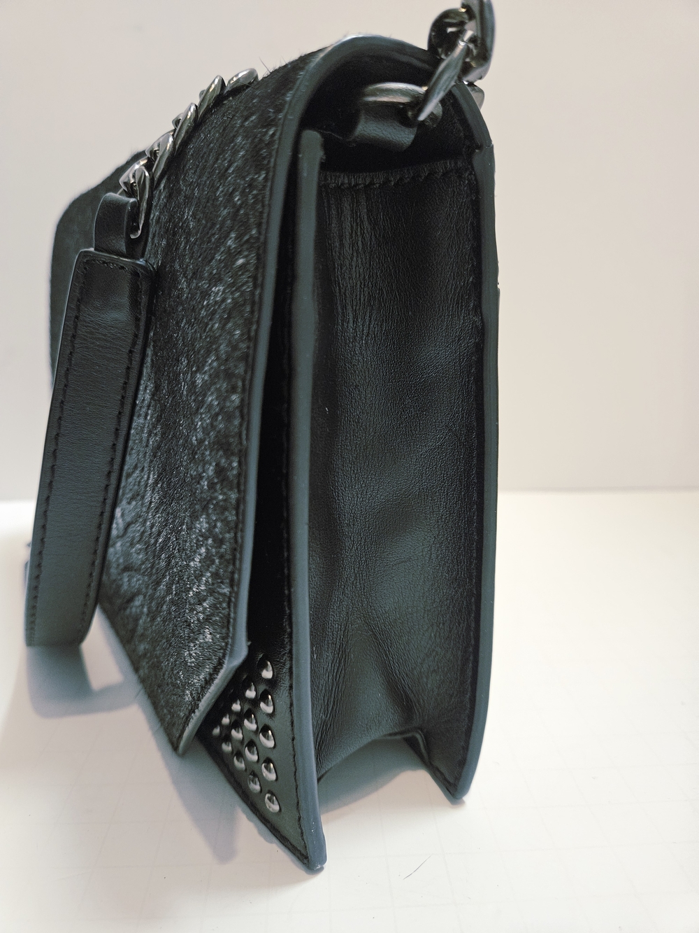 NWOT Linea Pelle Black 100% Leather & Calf Hair Shoulder Bag Snake Embossed - Picture 5 of 16